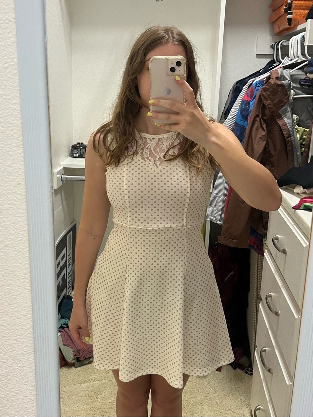 Altar’d State Cream Lace Yoke Polka Dot Mini Dress